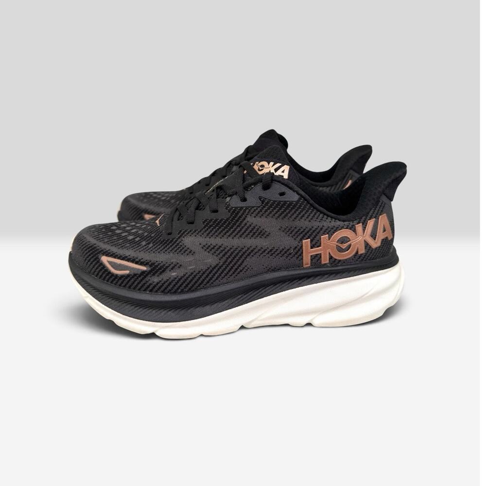 Hoka One One Clifton 9 Women's Size 8 B Black Rose Gold Running Shoes Sneakers - Picture 2 of 16